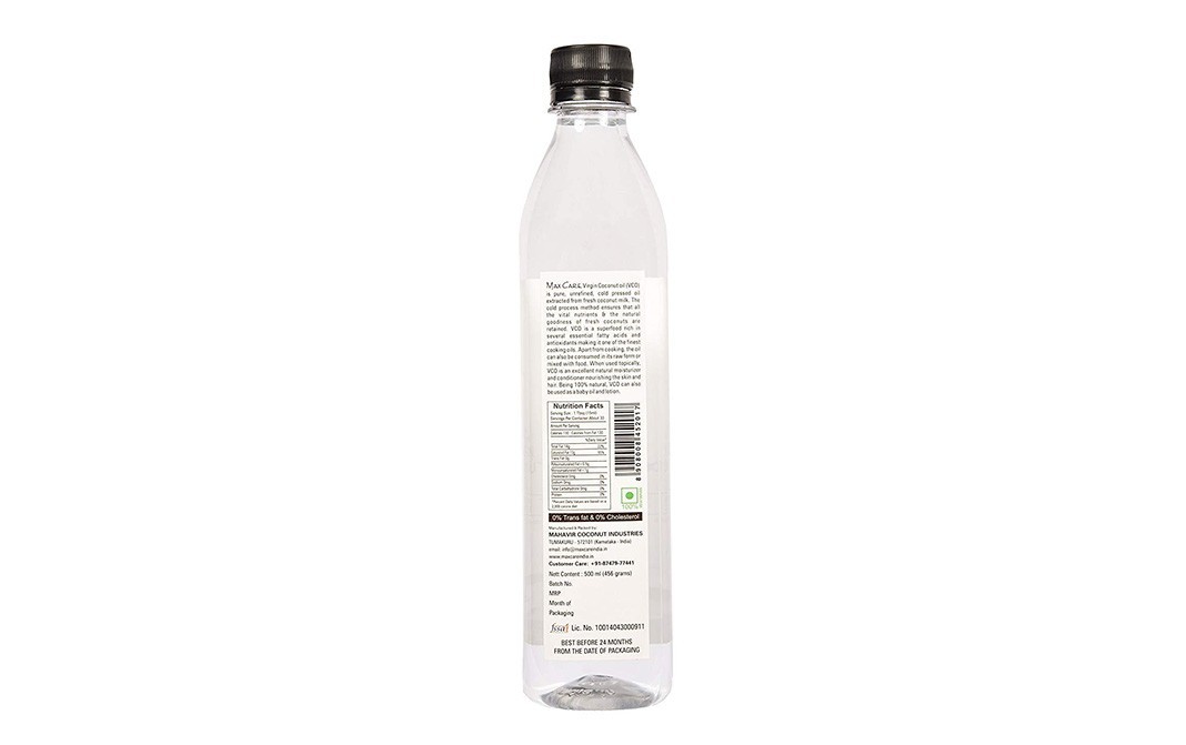 Max Care Cold Pressed Virgin Coconut Oil    Bottle  500 millilitre